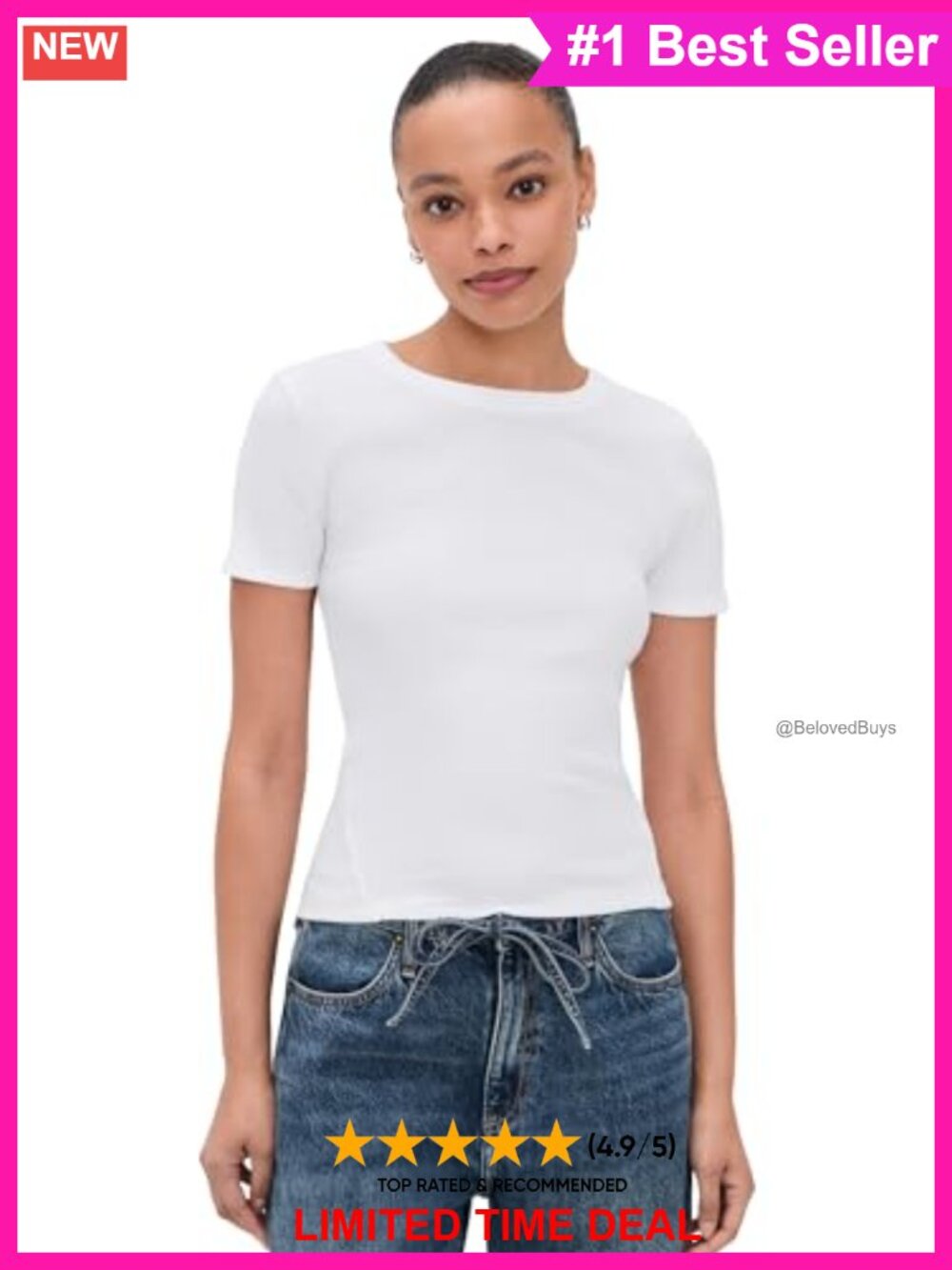 Essential Rib Short Sleeve Crew Tee Slim Fit Pullover Top